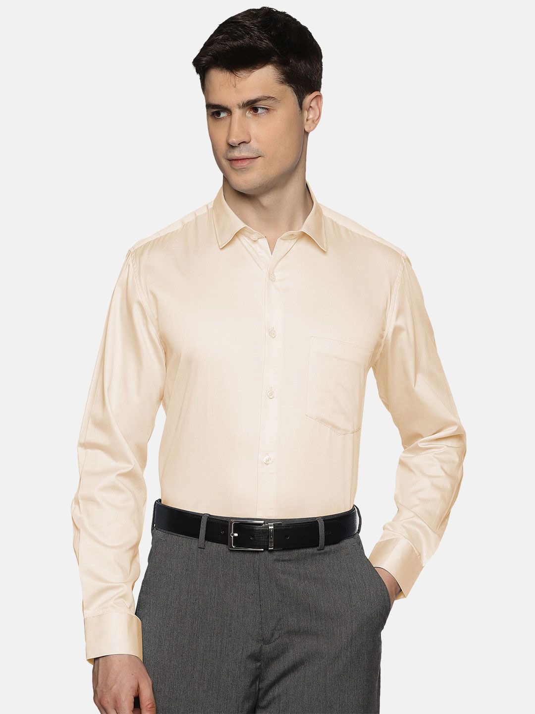 

THE FORMAL CLUB Men Premium Spread Collar Solid Cotton Formal Shirt, Peach