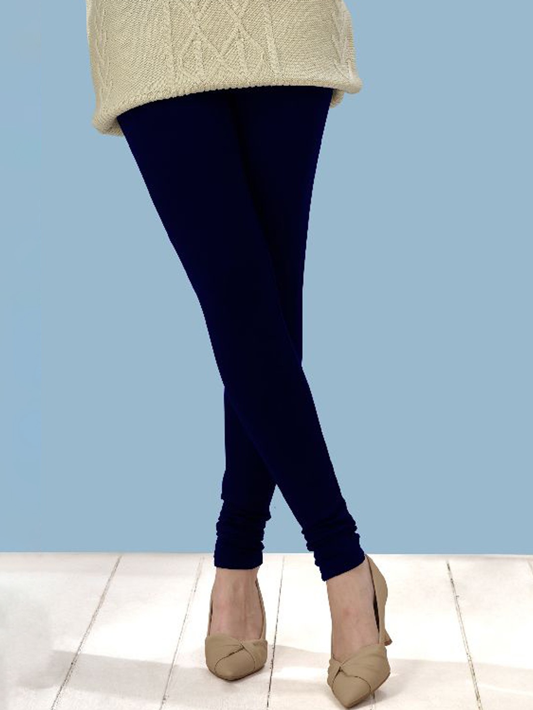 

LYRA Winter Fleece Lined Churidar Length Leggings, Blue