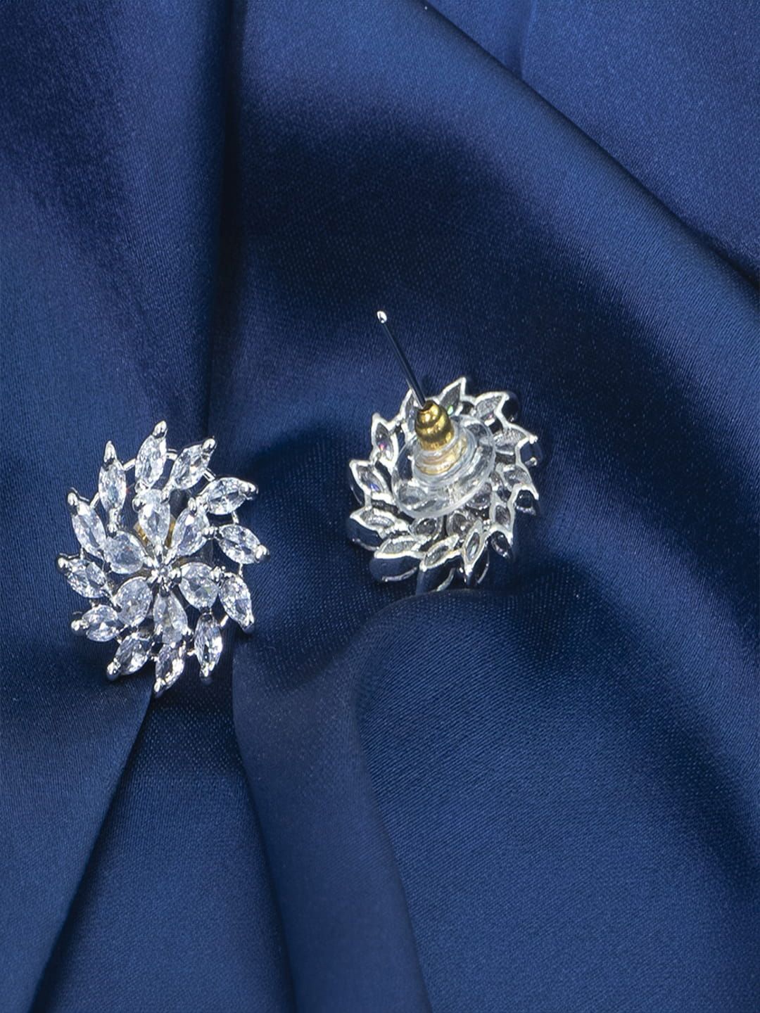 

SHARLEEZ Rhodium Plated Cubic Zirconia & American Diamond Floral Studs, Rose gold