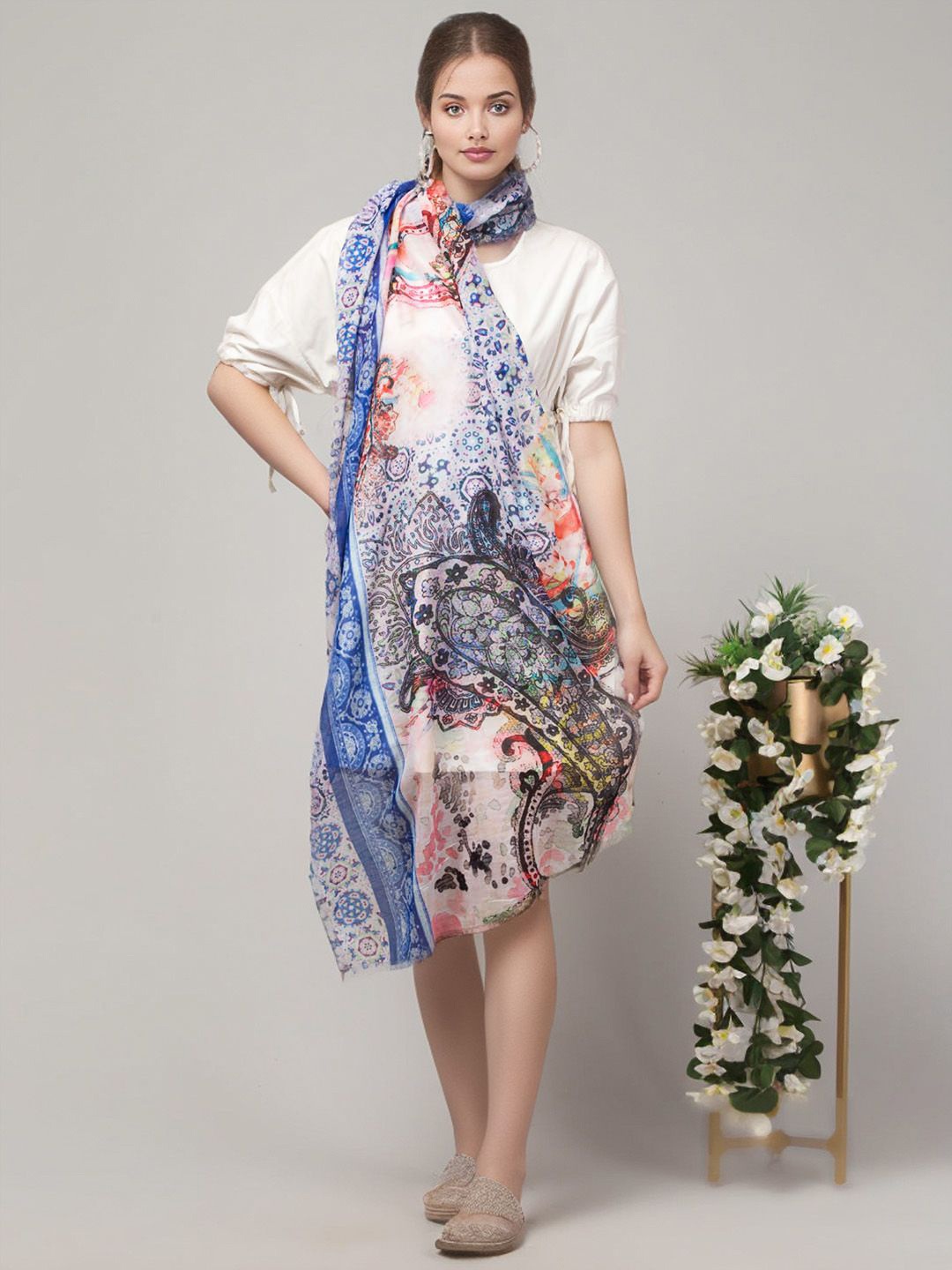 

J Style Women Ethnic Motifs Printed Stole, White