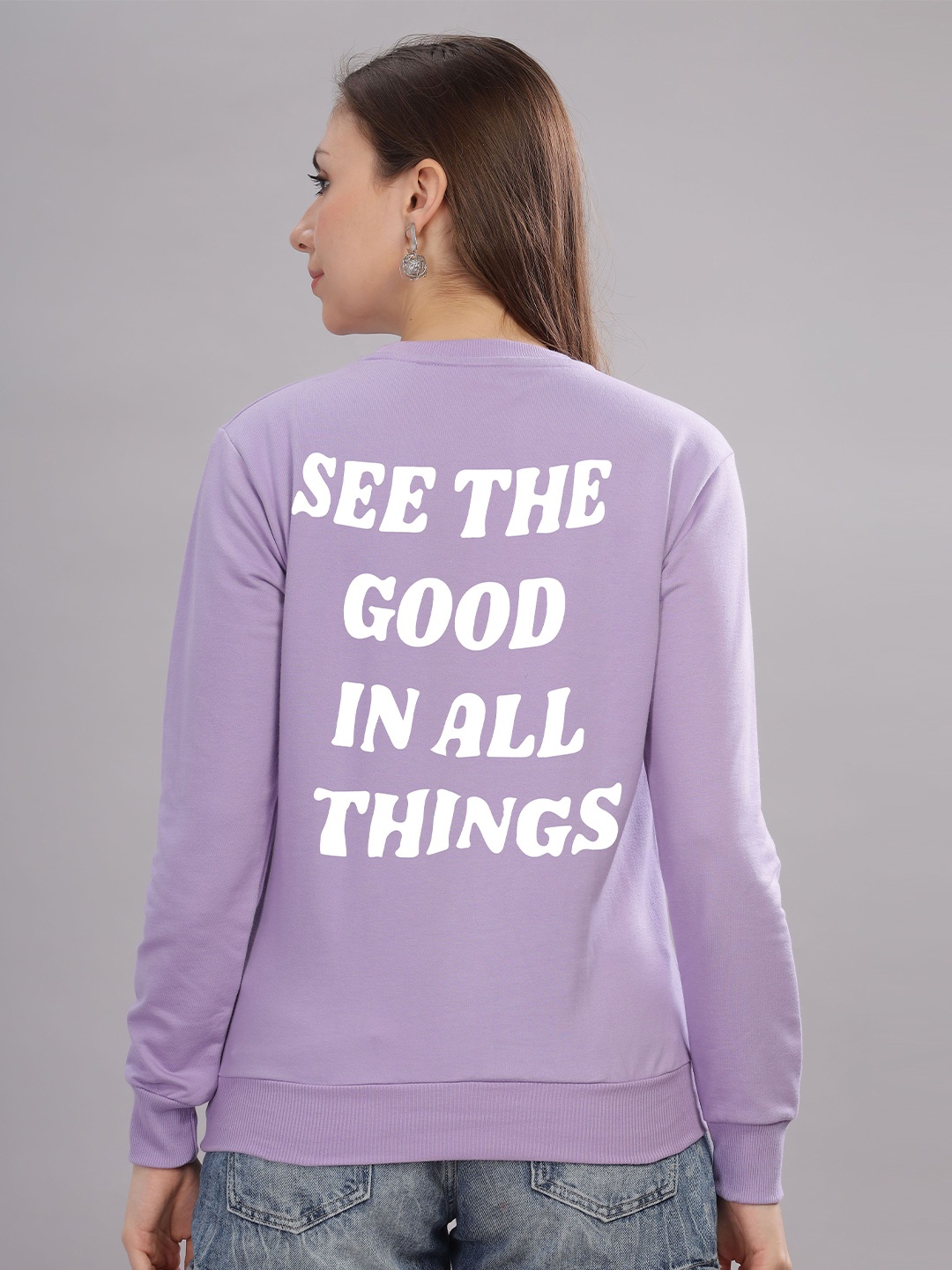 

FALTU.CO Women Typography Printed Round Neck Cotton Pullover Sweatshirt, Lavender
