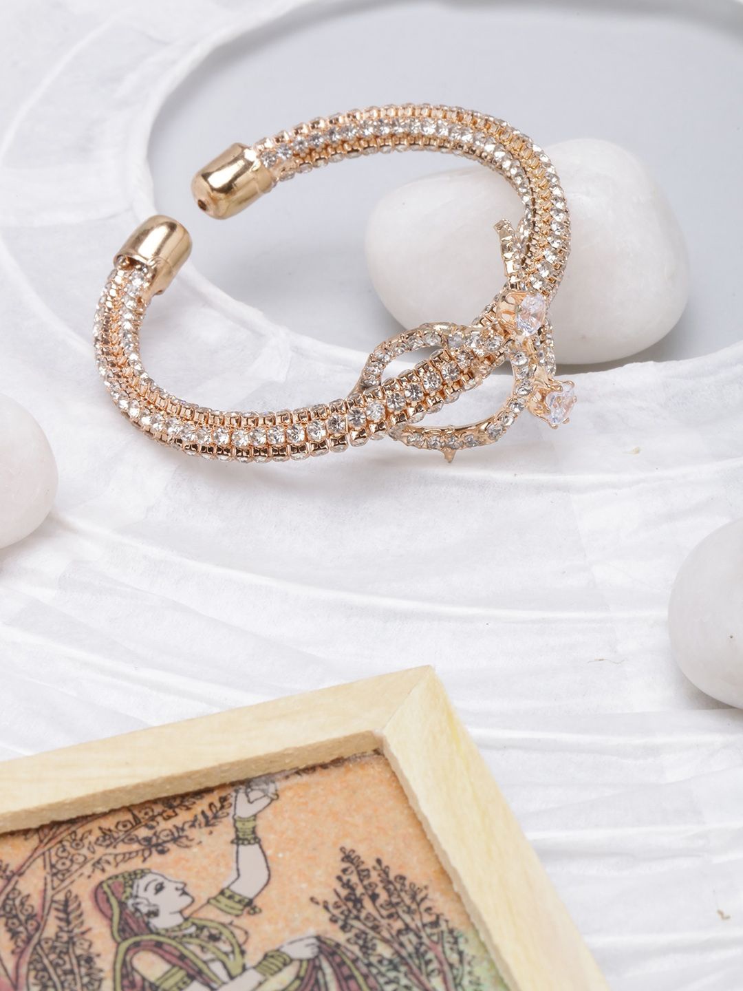 

KPOP Rose Gold-Plated Cubic Zirconia Studded Bangle-Style Bracelet