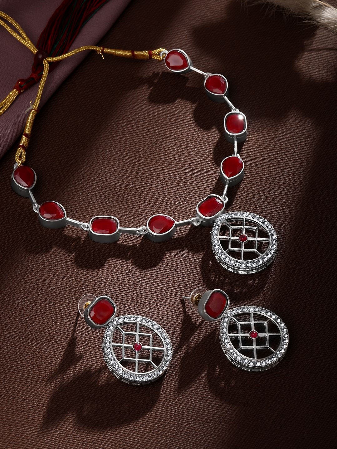 

ASMITTA JEWELLERY Silver-Plated Stones-Studded Jewellery Set