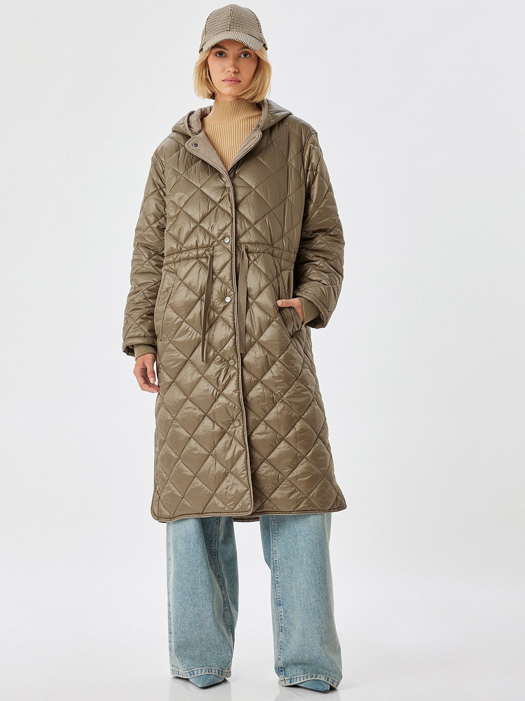 

Koton Women Mock Collar Single-Breasted Overcoat, Yellow