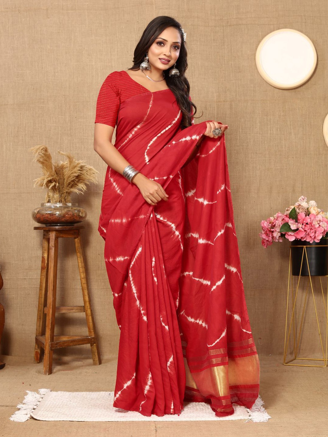 

Anouk Leheriya Leheriya Cotton Blend Saree, Red