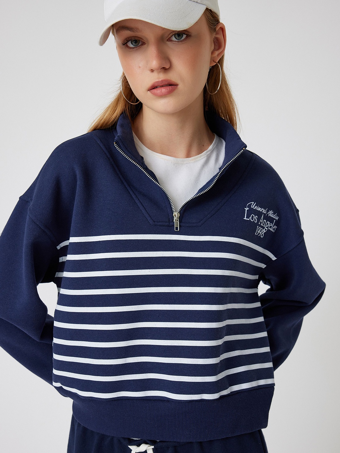 

Koton Women Striped Mock Collar Pullover Sweatshirt, Yellow