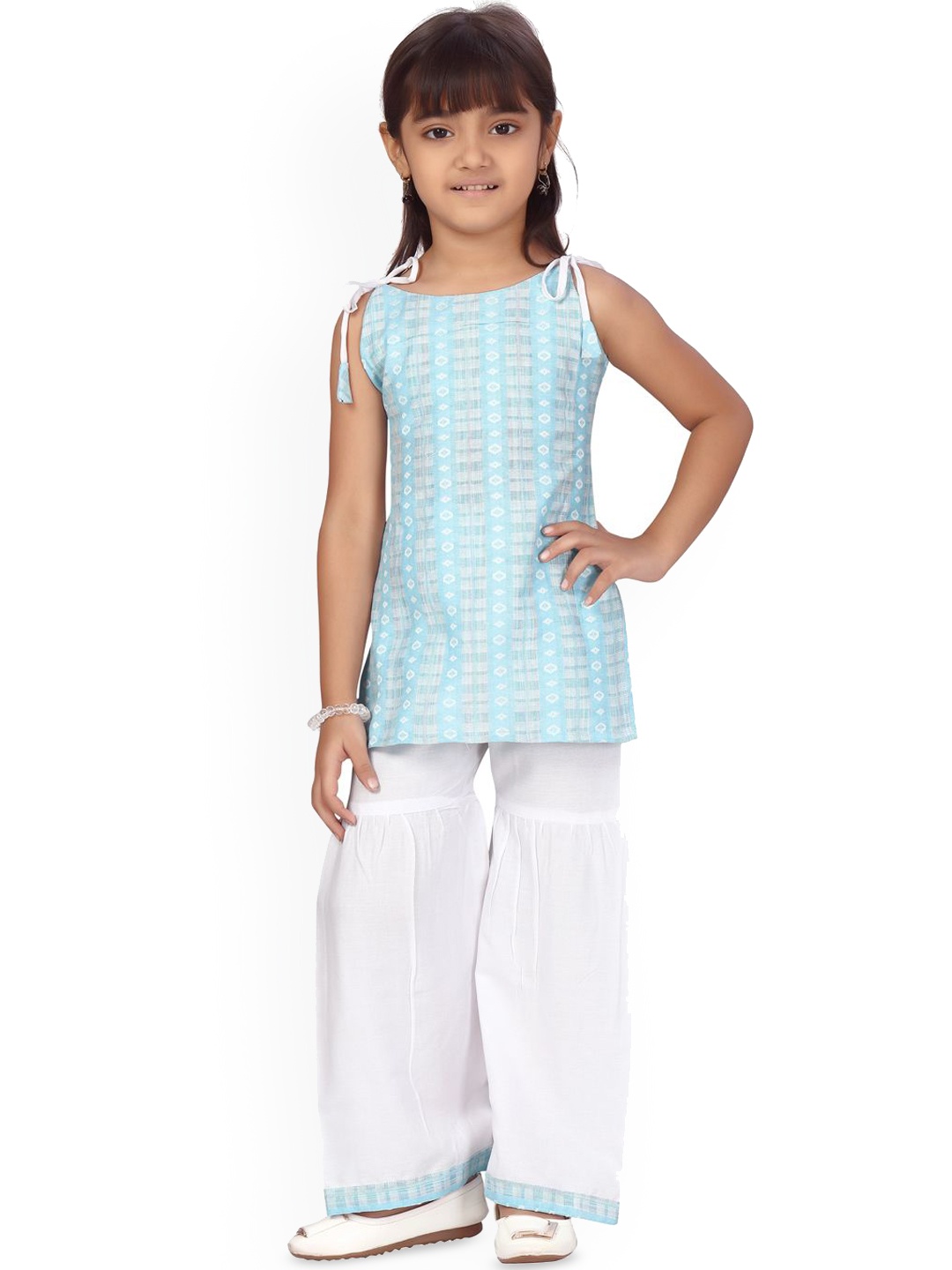 

BAESD Girls Pure Cotton Kurta With Sharara, Turquoise blue