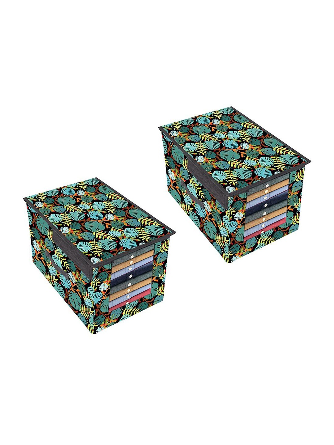 

prettykrafts Green 2 Pieces Floral Printed Drawer Organiser