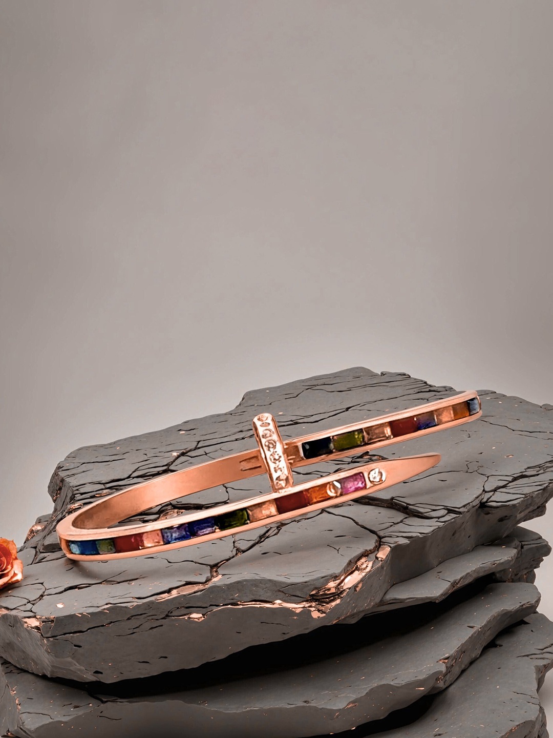 

MANSIYAORANGE Rose Gold-Plated American Diamond Studded Anti-Tarnish Kada Bracelet