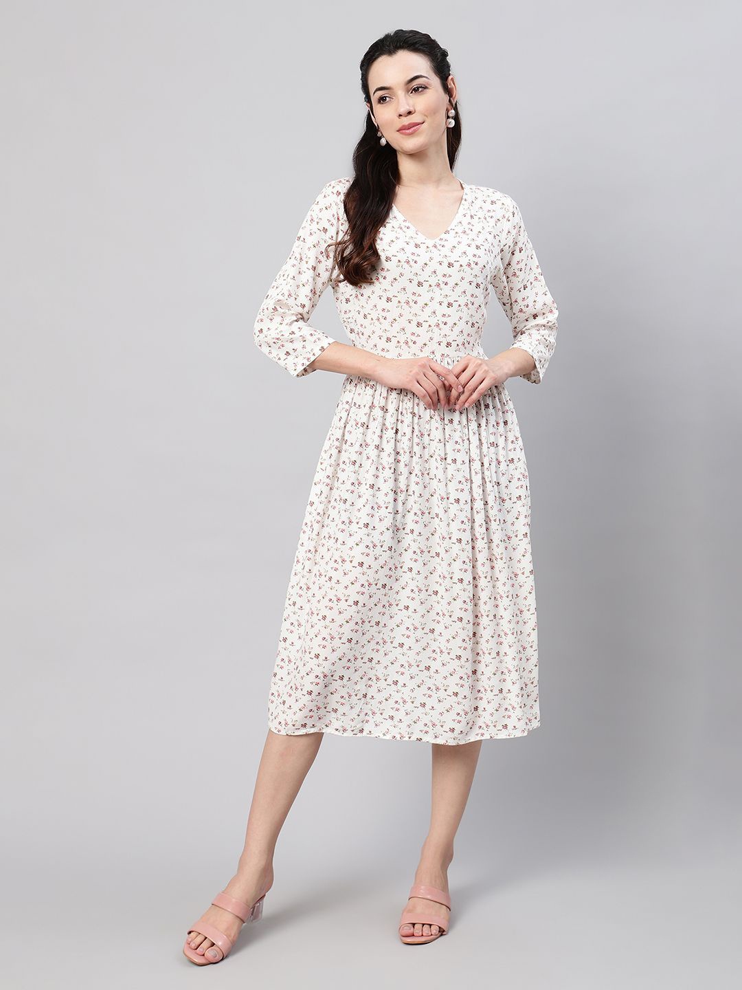 

FLAMBOYANT Polka Dot Print Fit & Flare Midi Dress, White