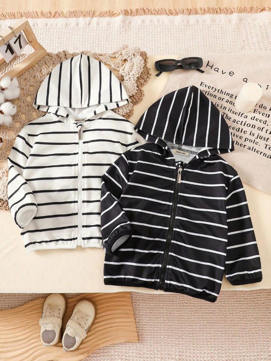 

INCLUD Boys Pack Of 2 Striped Open Front Jacket, Black