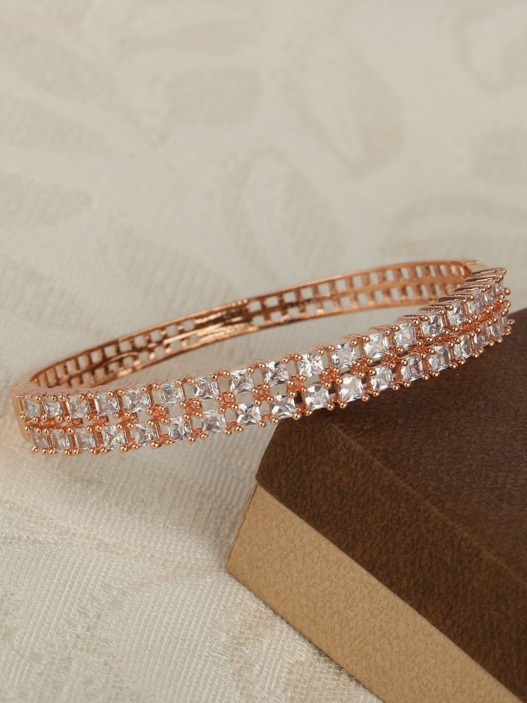 

ANIKAS CREATION Rose Gold-Plated American Diamond Bangle-Style Bracelet