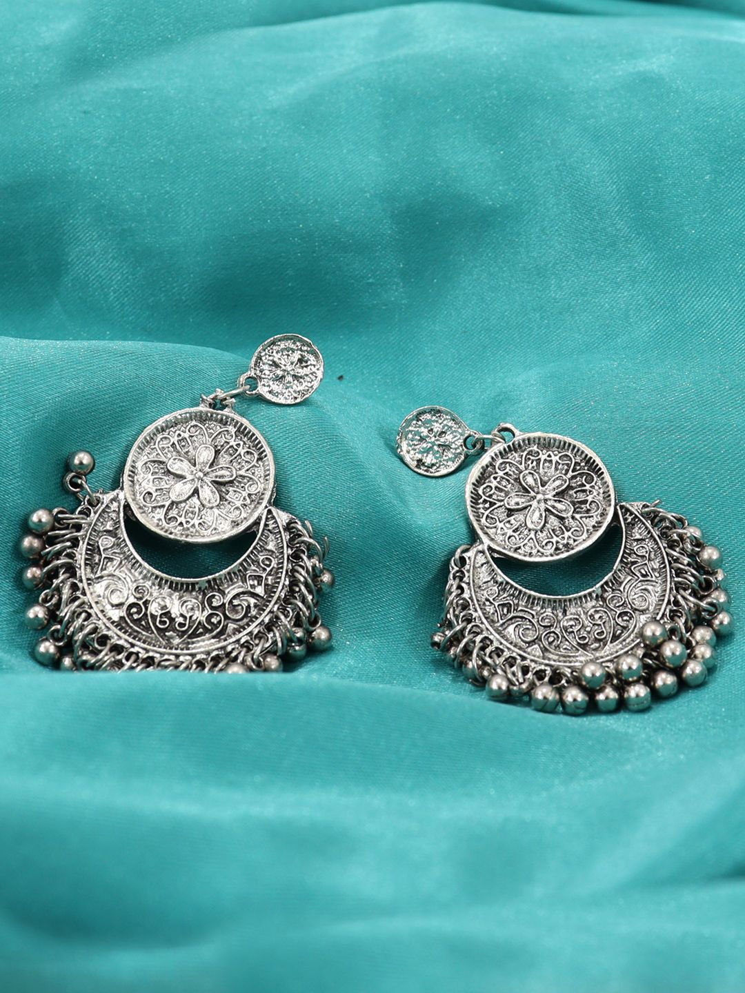 

Krelin Silver-Plated Stone Studded Oxidised Classic Drop Earrings