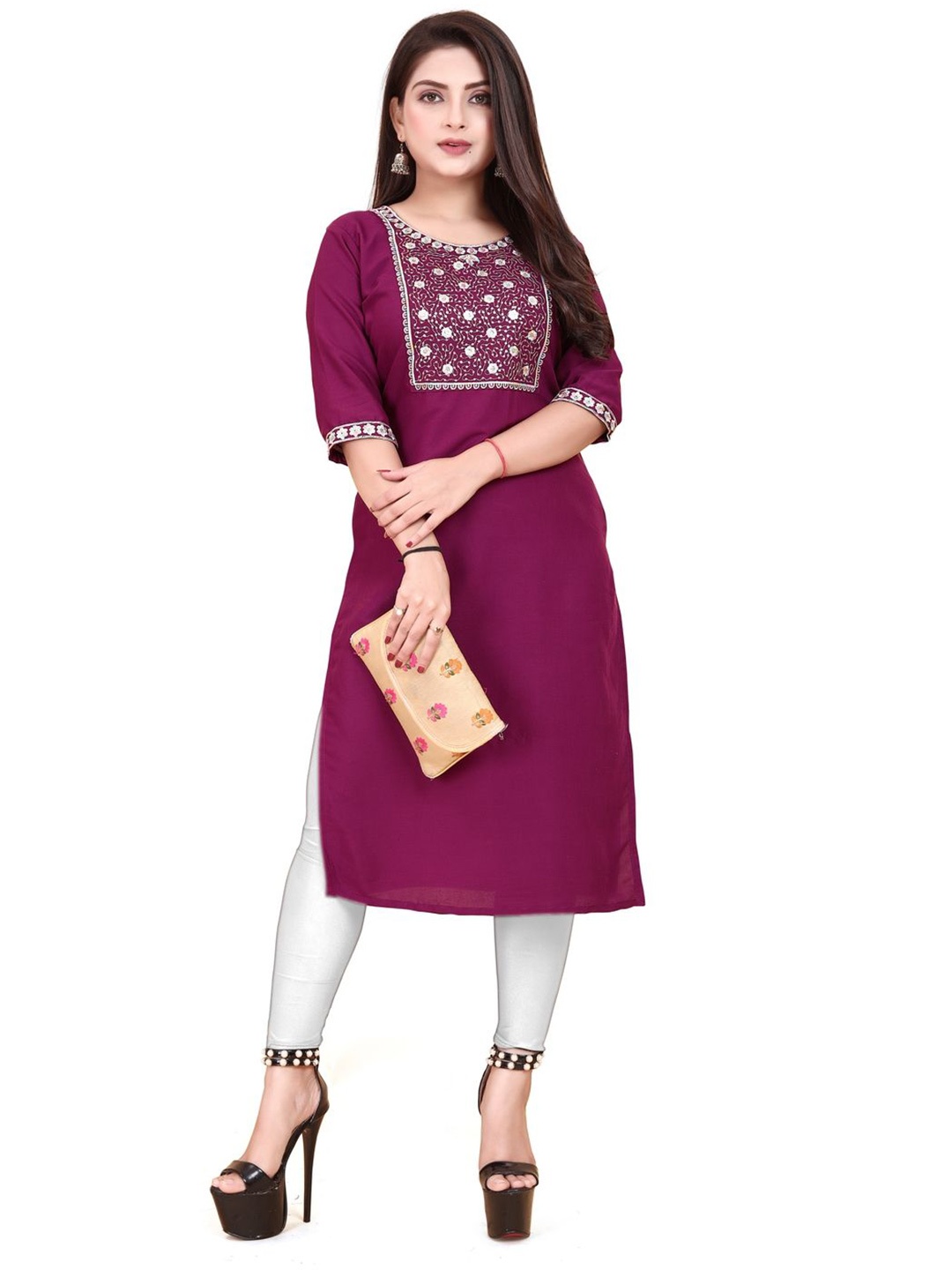 

AKK ENTERPRISE Women Embroidered Kurti, Purple