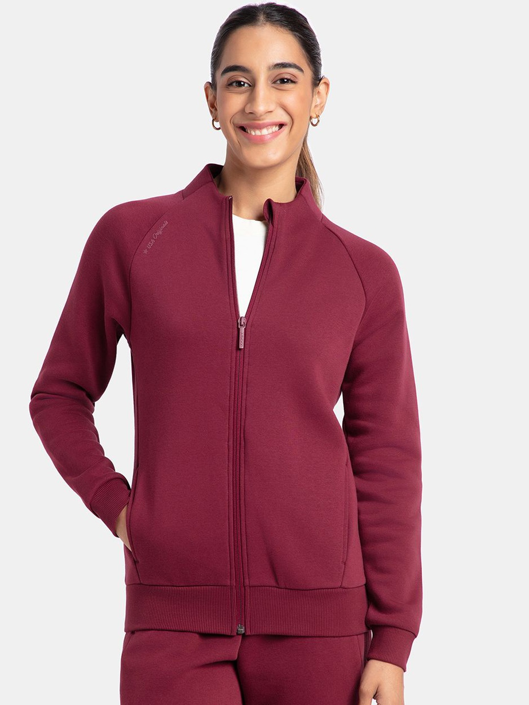 

Jockey Super Combed Cotton Relaxed Fit Full Zip High Neck Jacket, Maroon