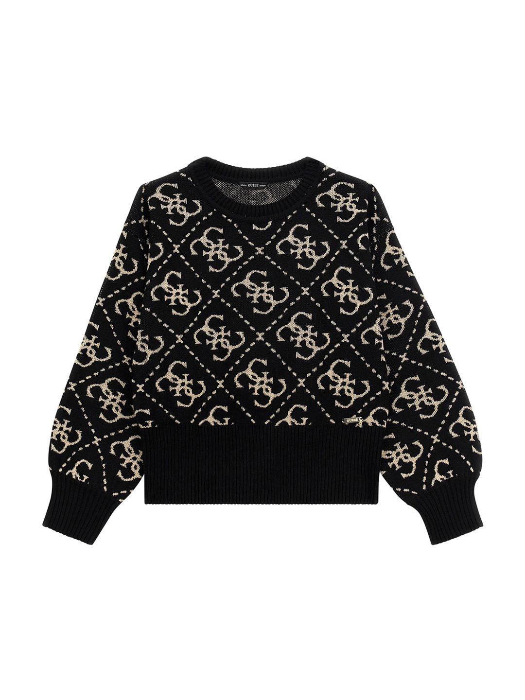 

GUESS kids Girls Printed Pullover Sweater, Black