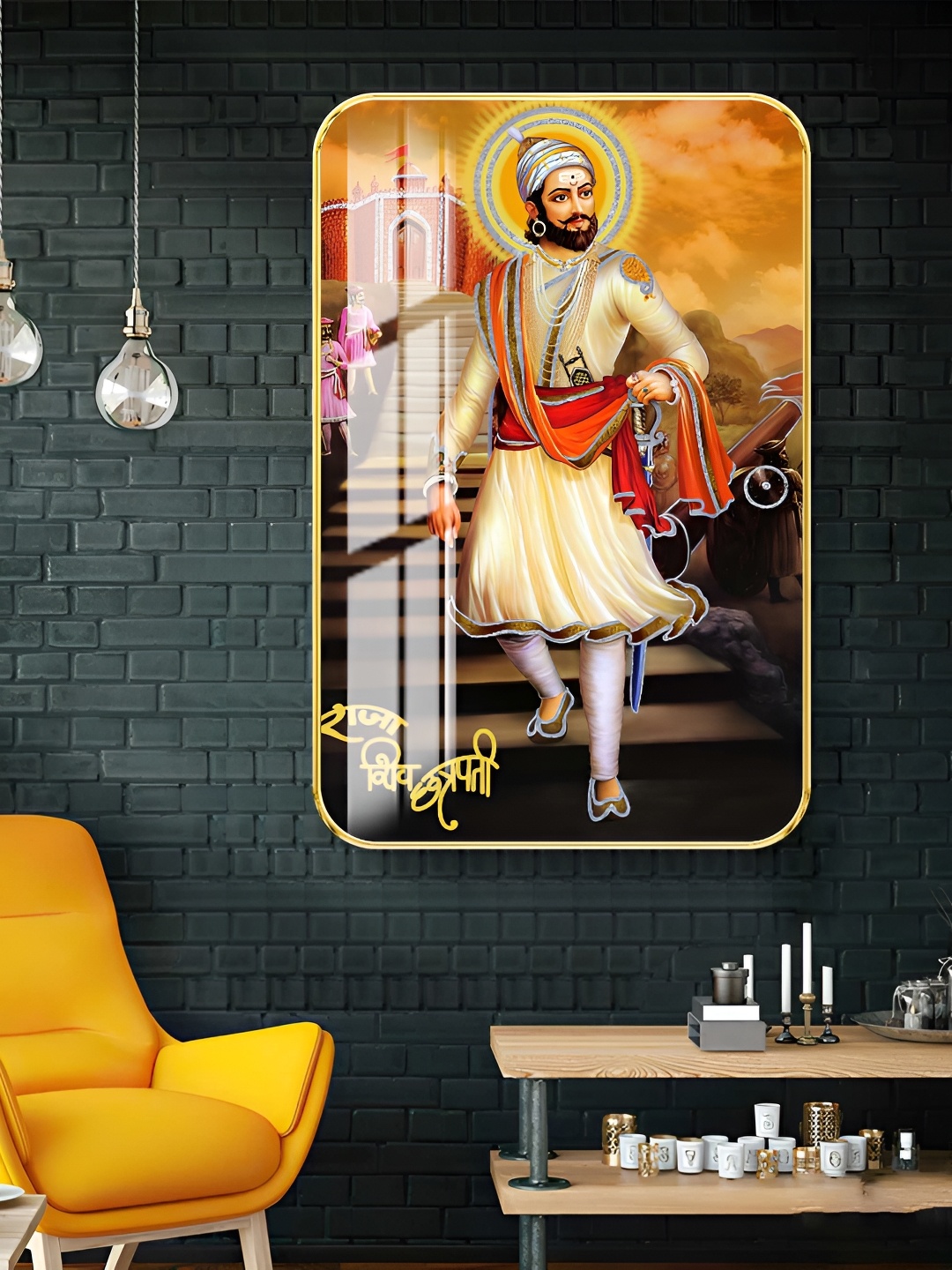 

WALLMAX Gold-Toned Shivaji Wooden Wall Art