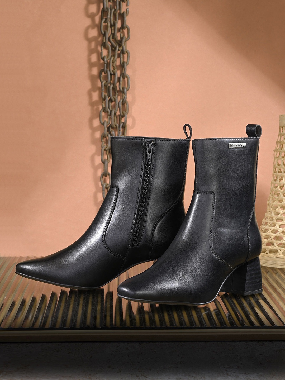 

El Paso Women Pointed Toe Block Heel Chelsea Boots, Black