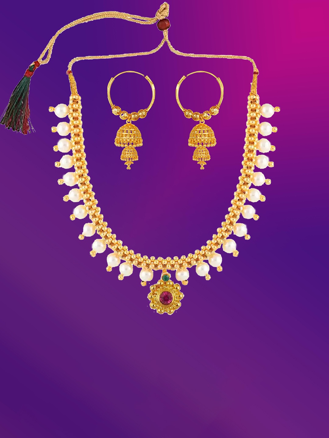 

Lila Gold-Plated Thushi Beaded & Stone Studded Jewellery Set