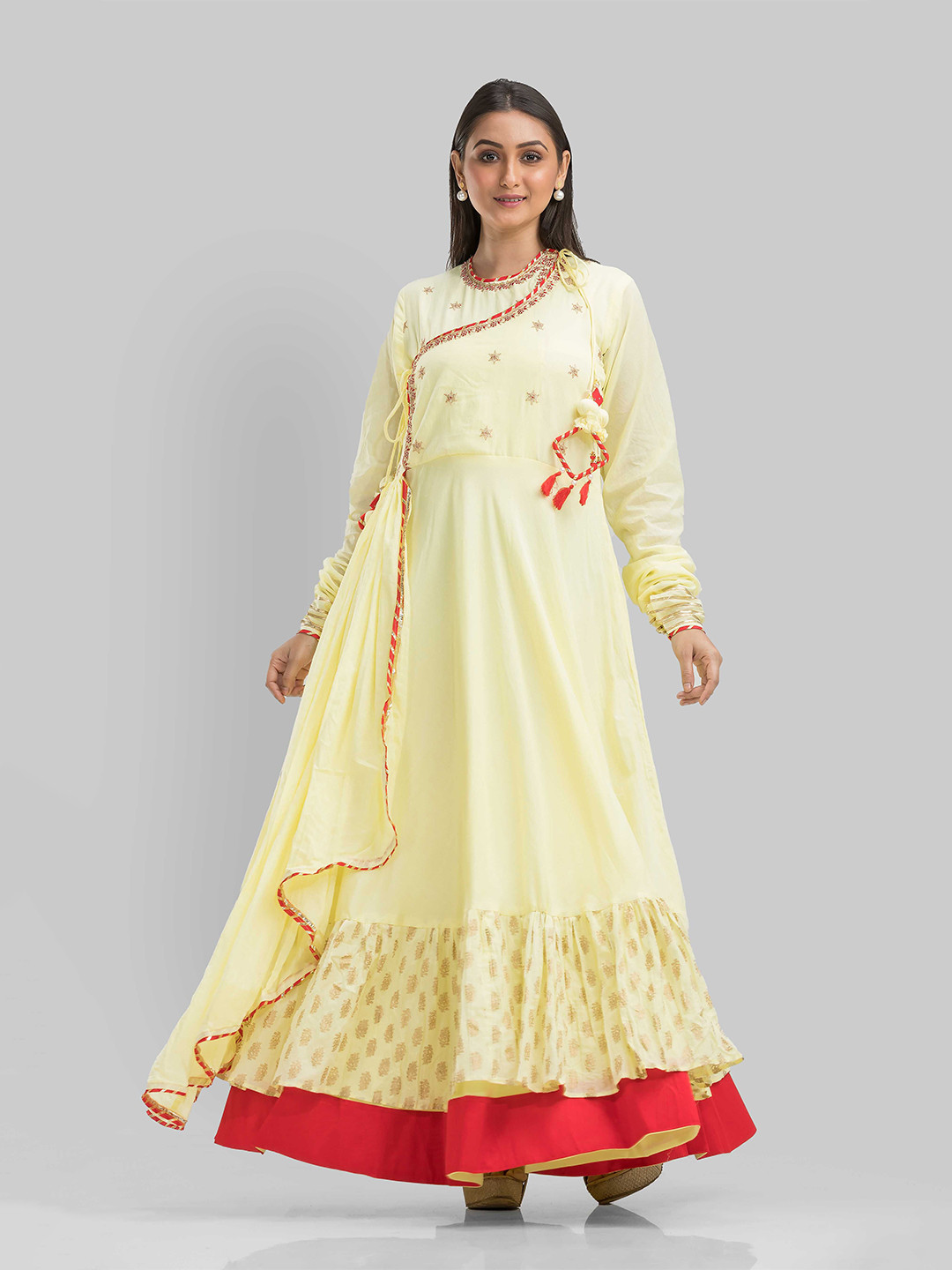 

SACRED SUTA Women Embellished Cotton Maxi Dress, Yellow