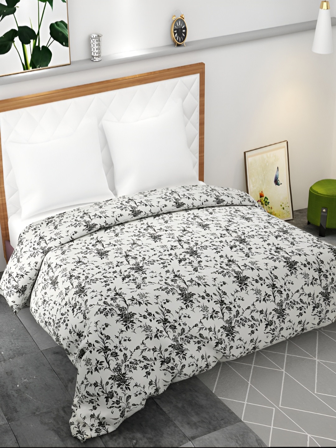 

BELVOSTUM White & Black Printed Pure Cotton Duvet Cover