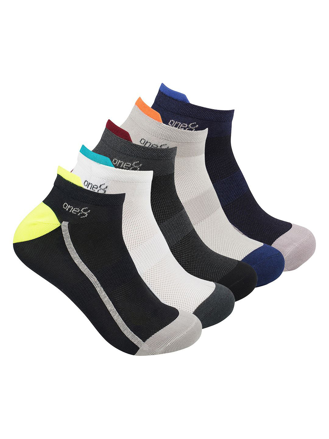 

One8 Men Pack Of 5 Patterned Cotton Ankle Length Socks, Black