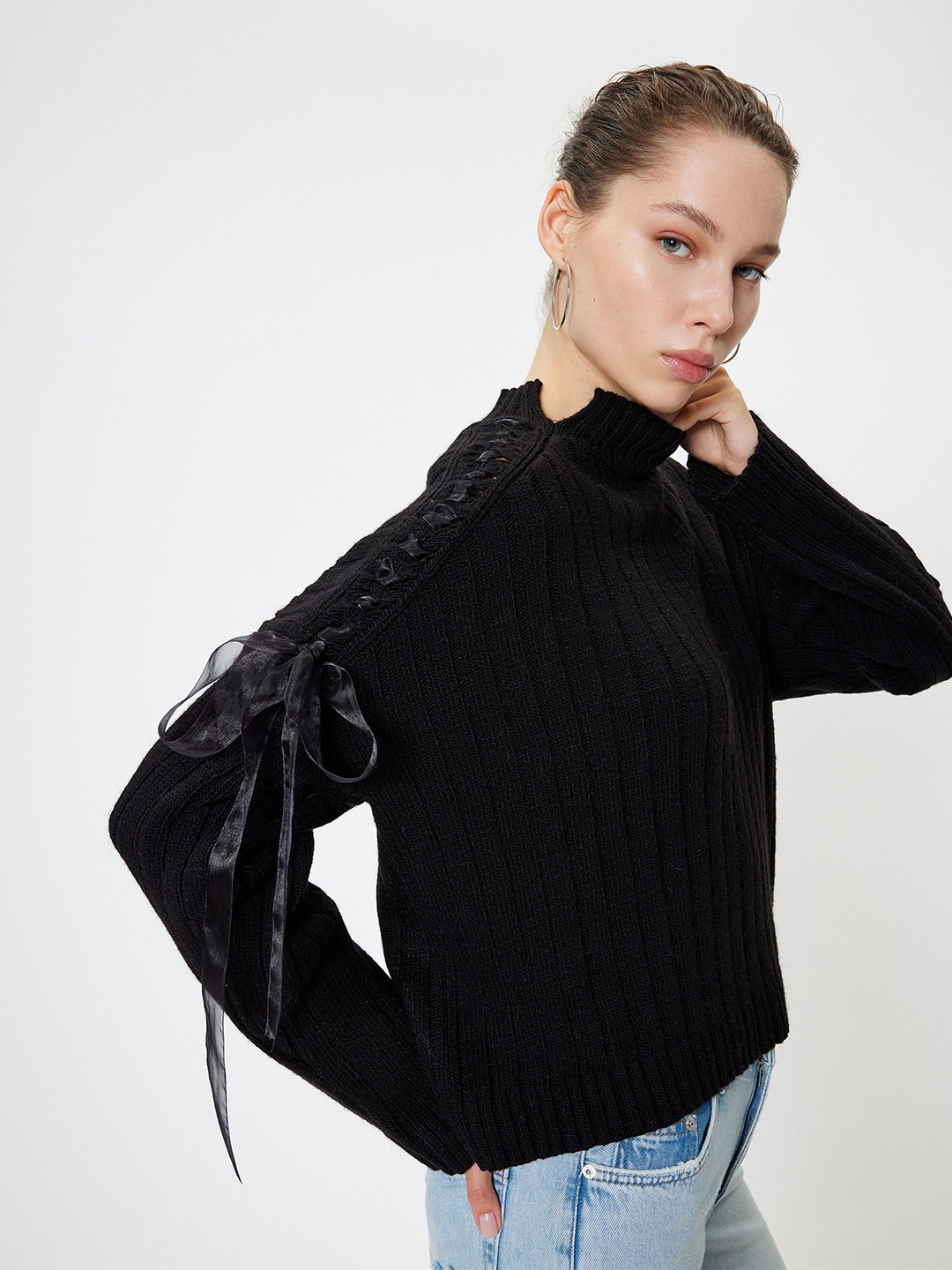 

Koton Women Striped Pullover Sweater, Black