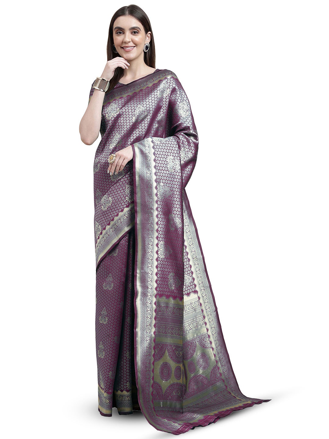 

Maroosh Woven Design Zari Banarasi Saree, Purple