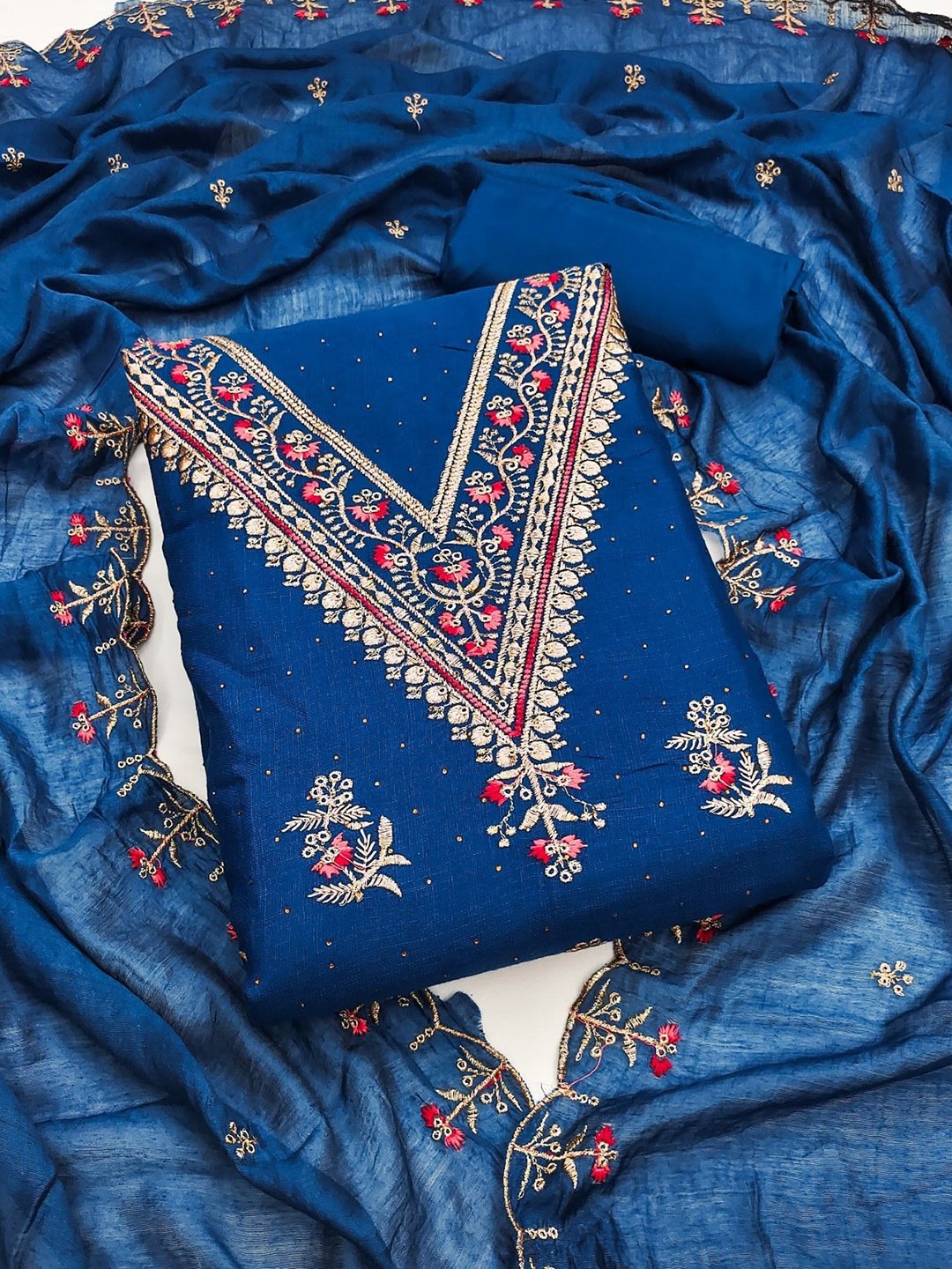 

Panzora Embroidered Unstitched Dress Material, Blue