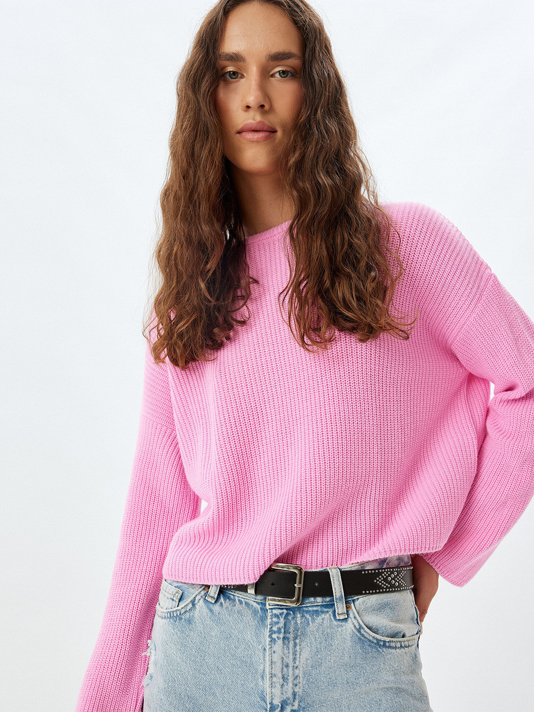 

Koton Women Cable Knit Round Neck Pullover, Pink