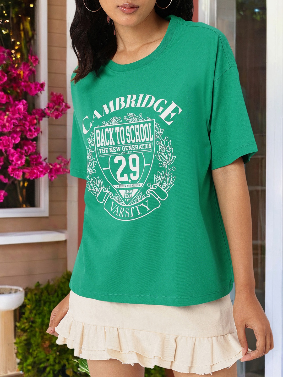 

DressBerry Varsity School Reboot Printed Oversized T-shirt, Green