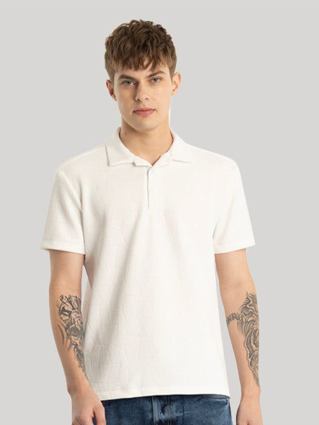 

Snitch Men Self Design Polo Collar T-shirt, White