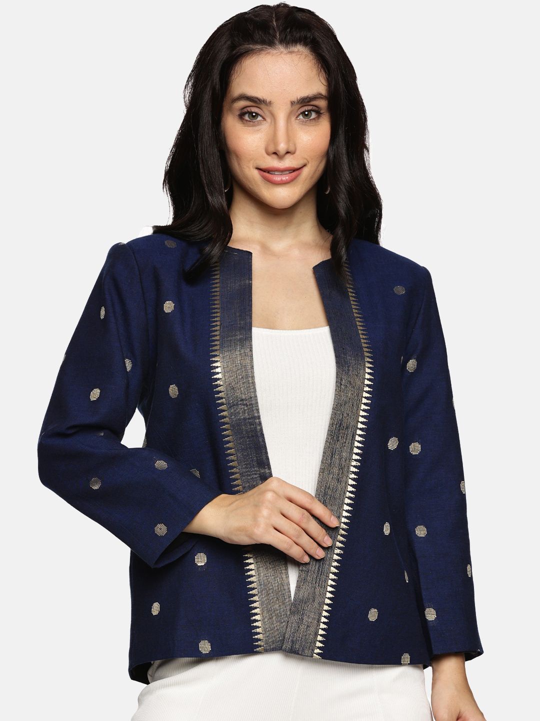 

Indyvarna Printed Open-Front Blazer, Navy blue