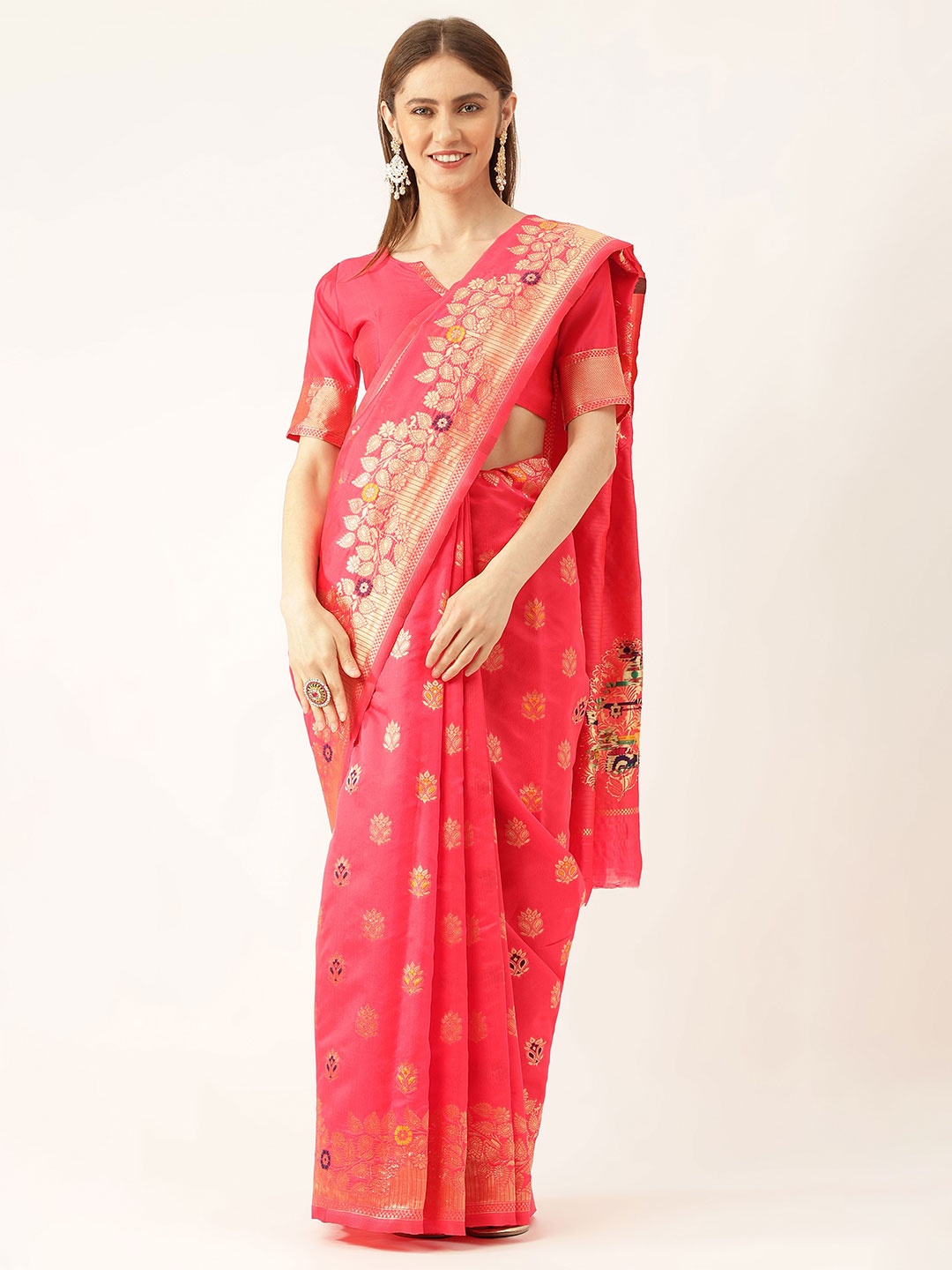 

Maroosh Woven Design Zari Saree, Pink