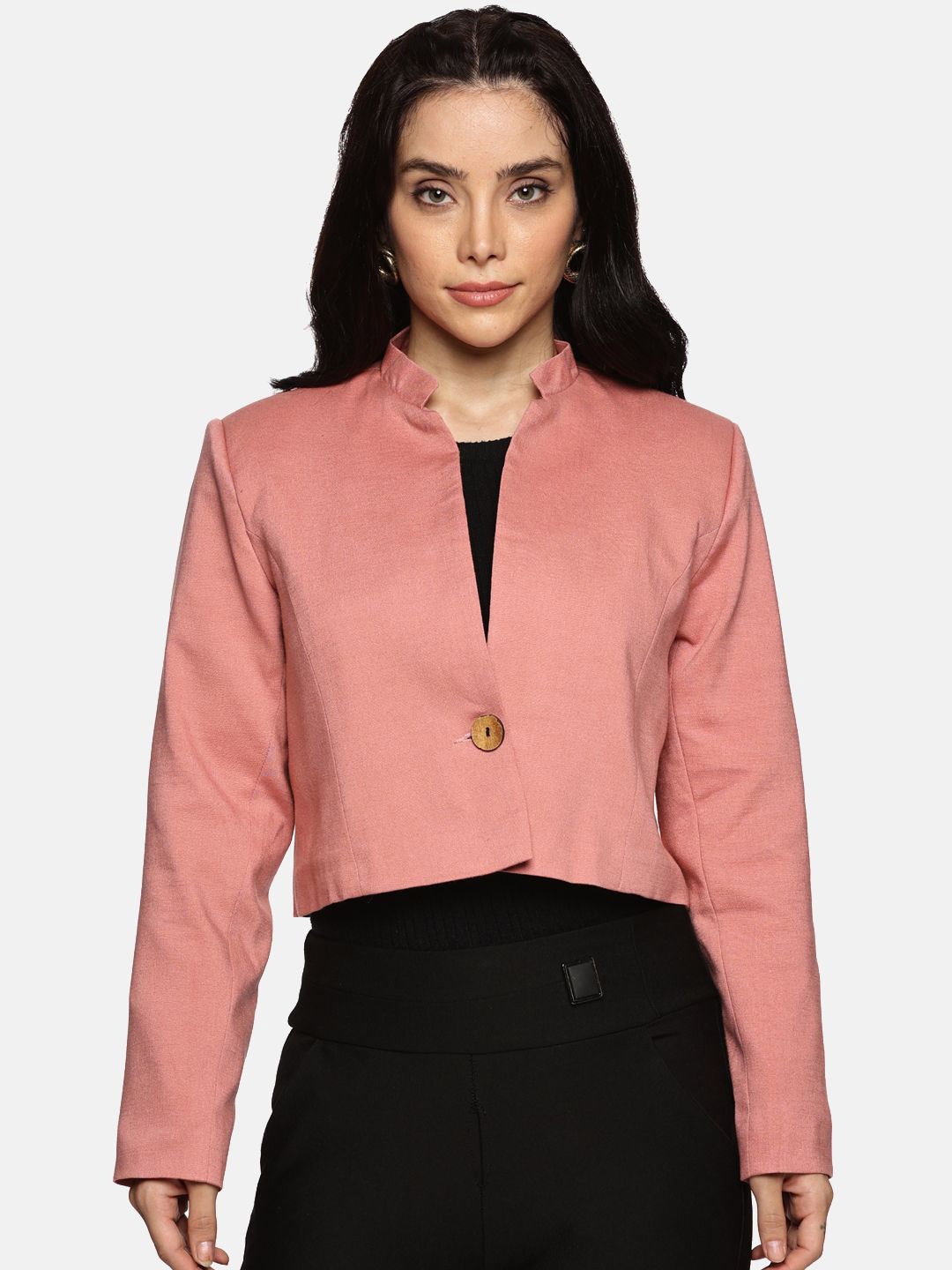 

Indyvarna Single-Breasted Crop Blazer, Pink