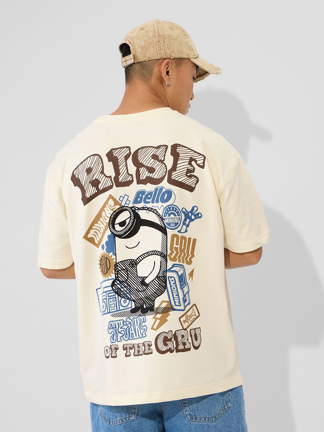 

The Souled Store Men Minions Graphic Printed Round Neck Cotton Oversized T-shirt, Off white