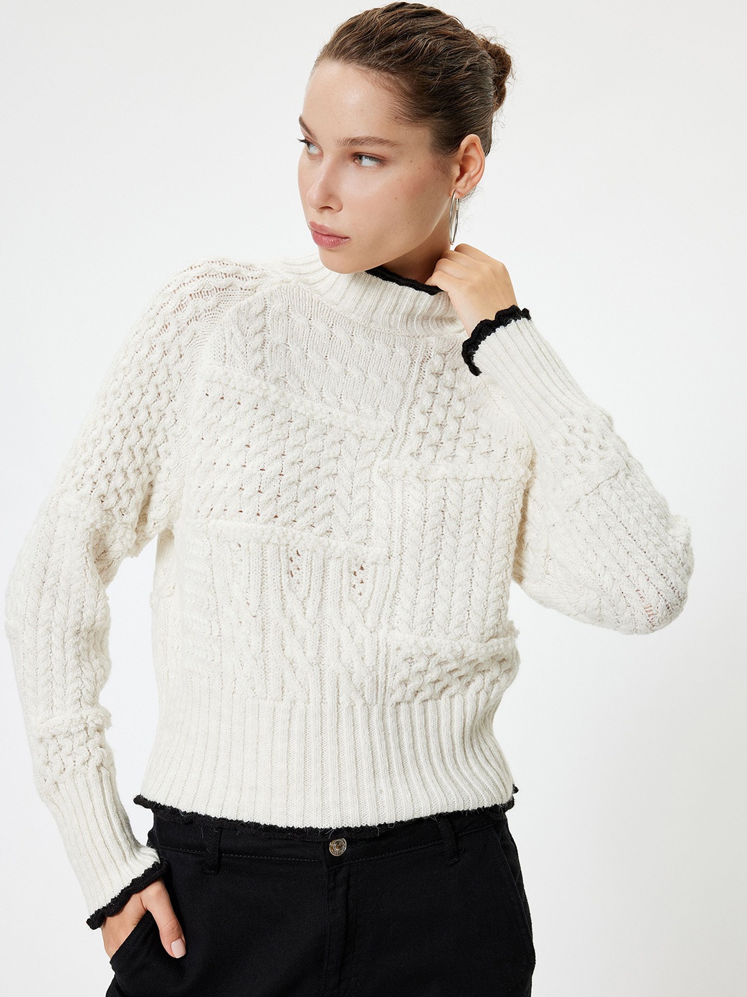 

Koton Women Cable Knit Round Neck Pullover Sweater, White