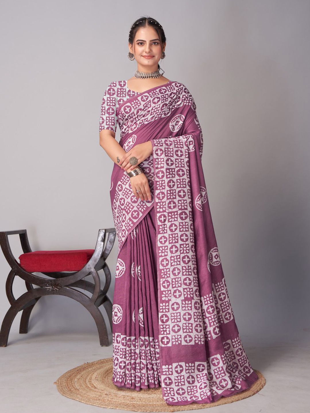 

Anouk Bandhani Chanderi Saree, Burgundy