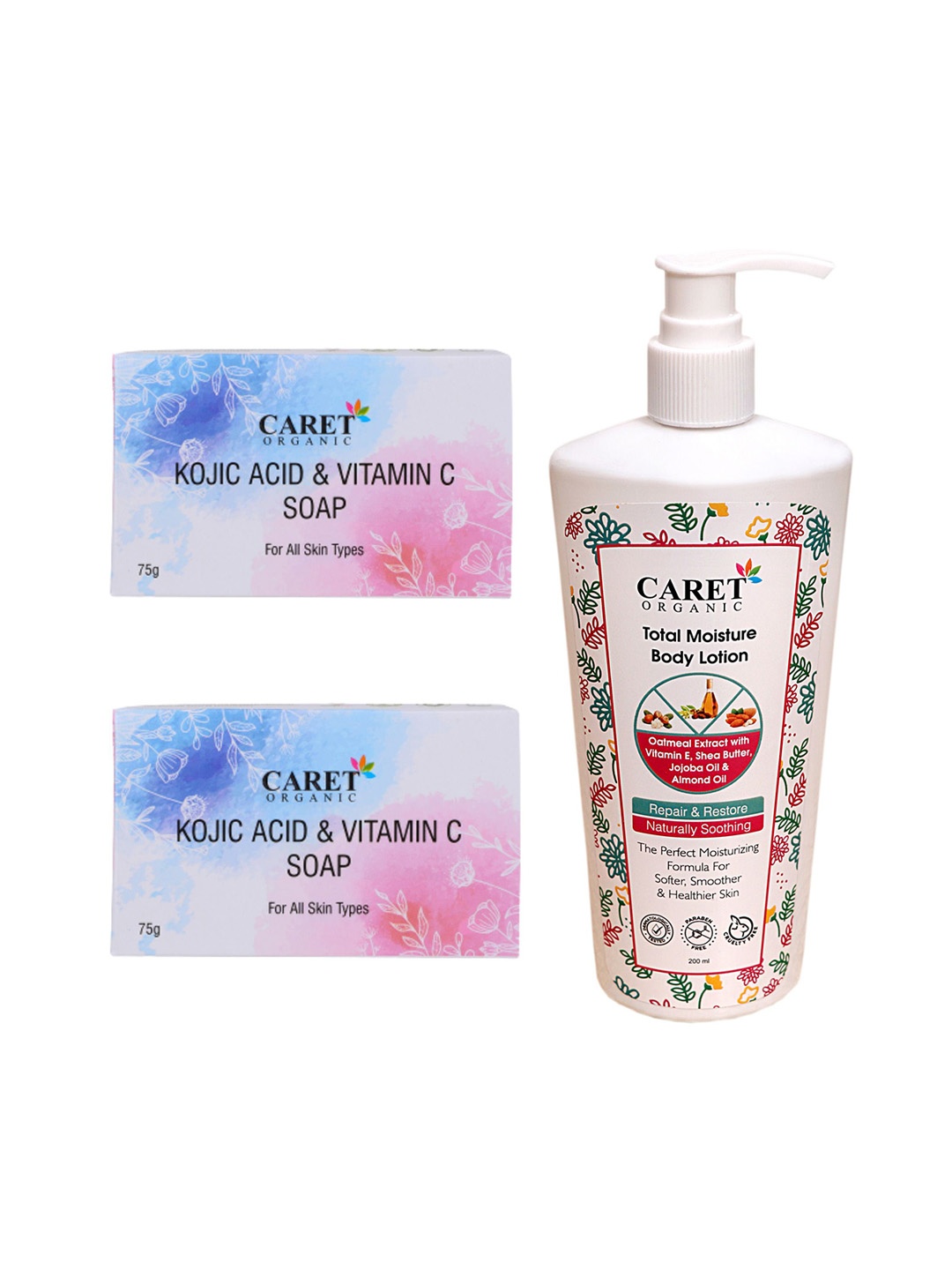 

CARET ORGANIC Kojic Acid Soap-75g & Total Moisture Body Lotion- 200 ml, White