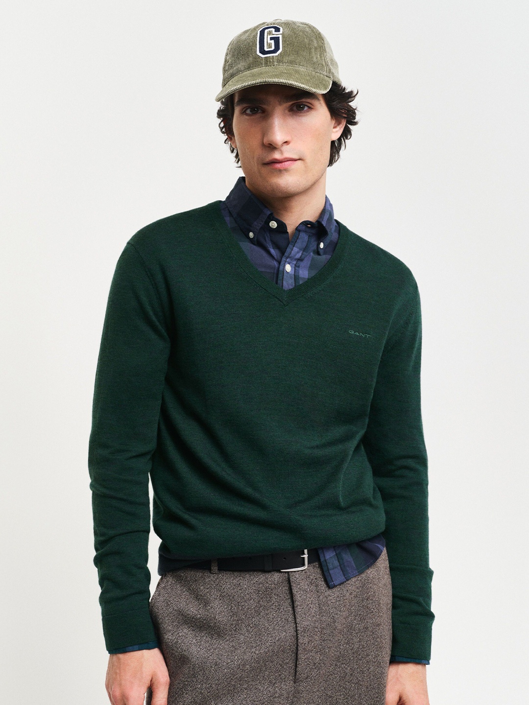 

GANT Men V-Neck Woollen Pullover, Green