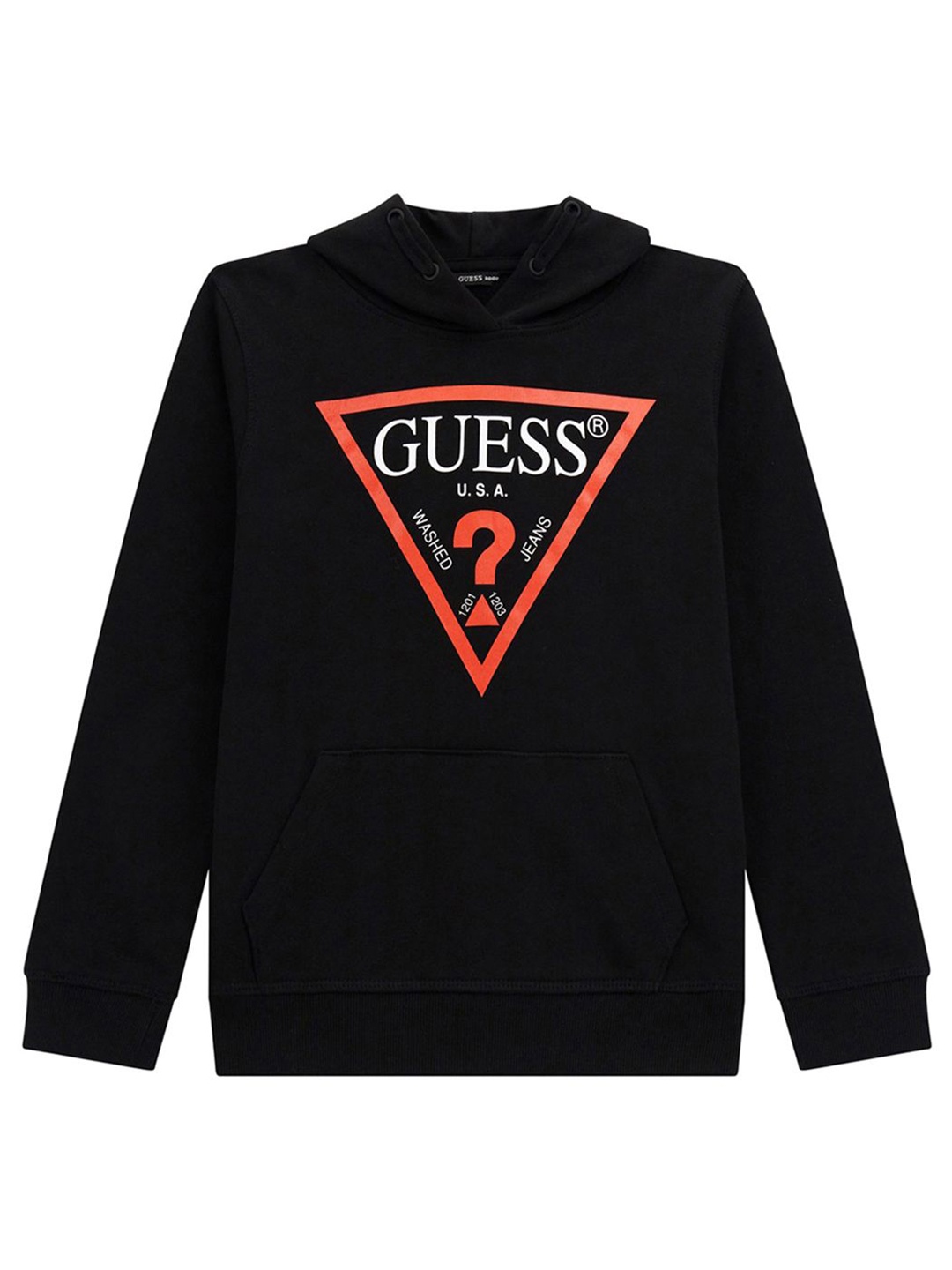 

GUESS kids Boys Typography Printed Hood Cotton Pullover Sweatshirt, Black