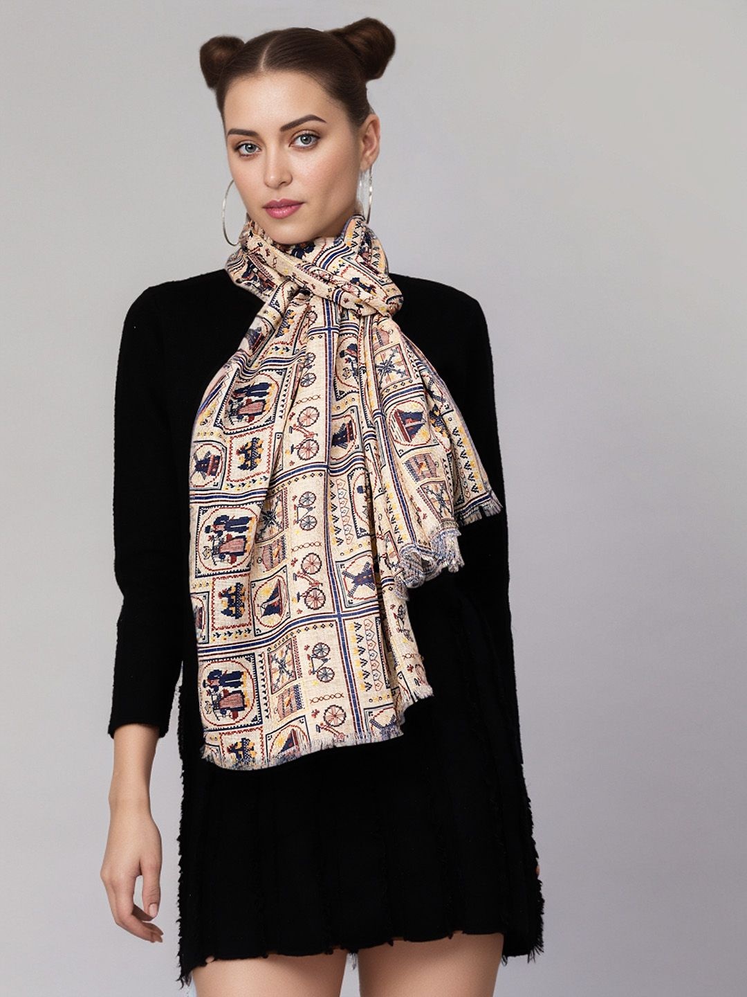 

J Style Women Abstract Printed Stole, Cream