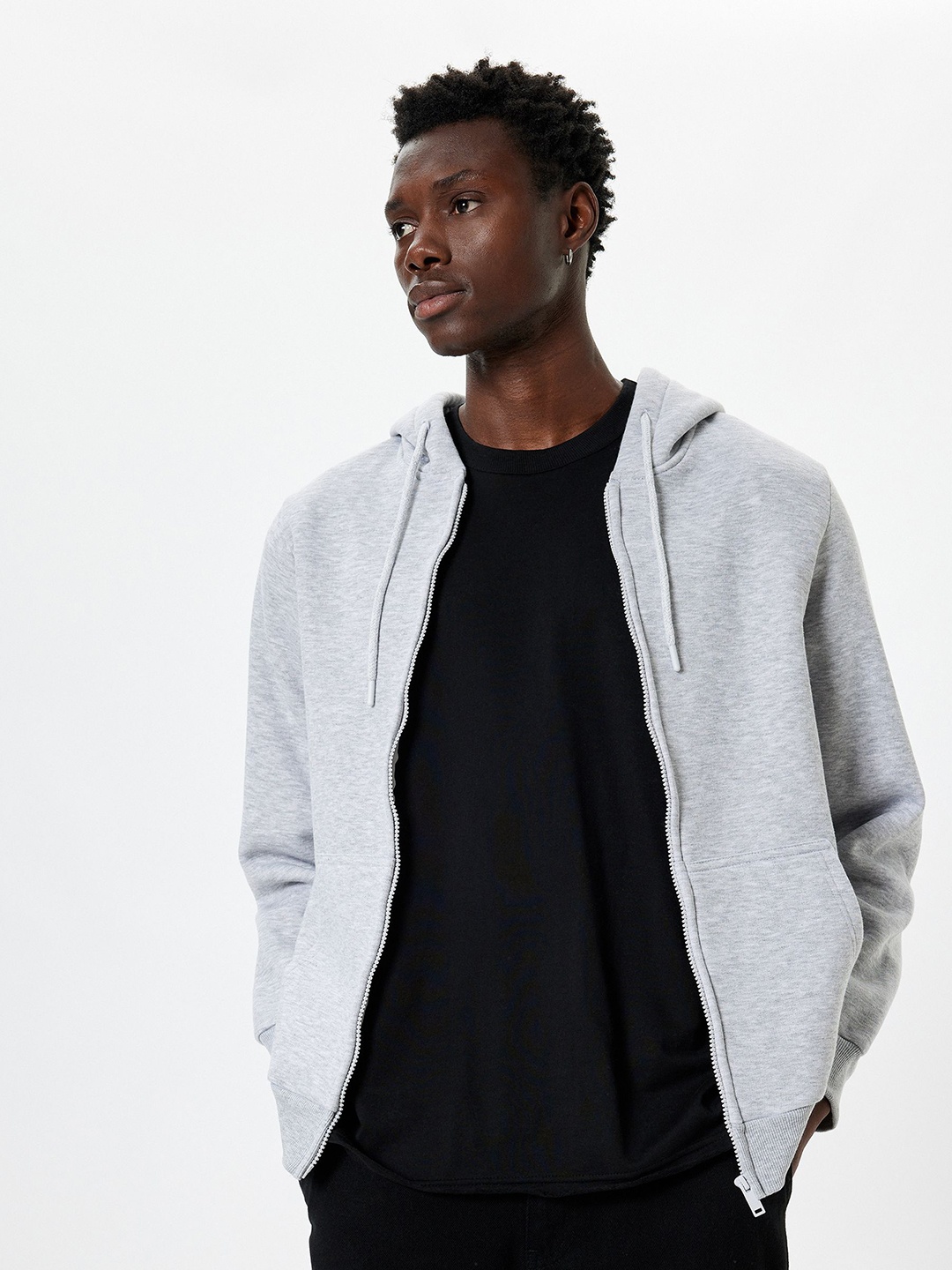 

Koton Men Solid Hood Front-Open Sweatshirt, Grey