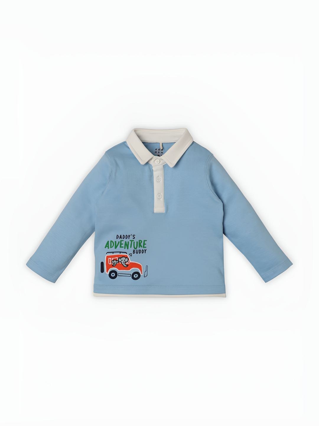 

Ed-a-Mamma Baby Boys Bio Finish Graphic Printed Polo Collar Cotton T-shirt, Blue