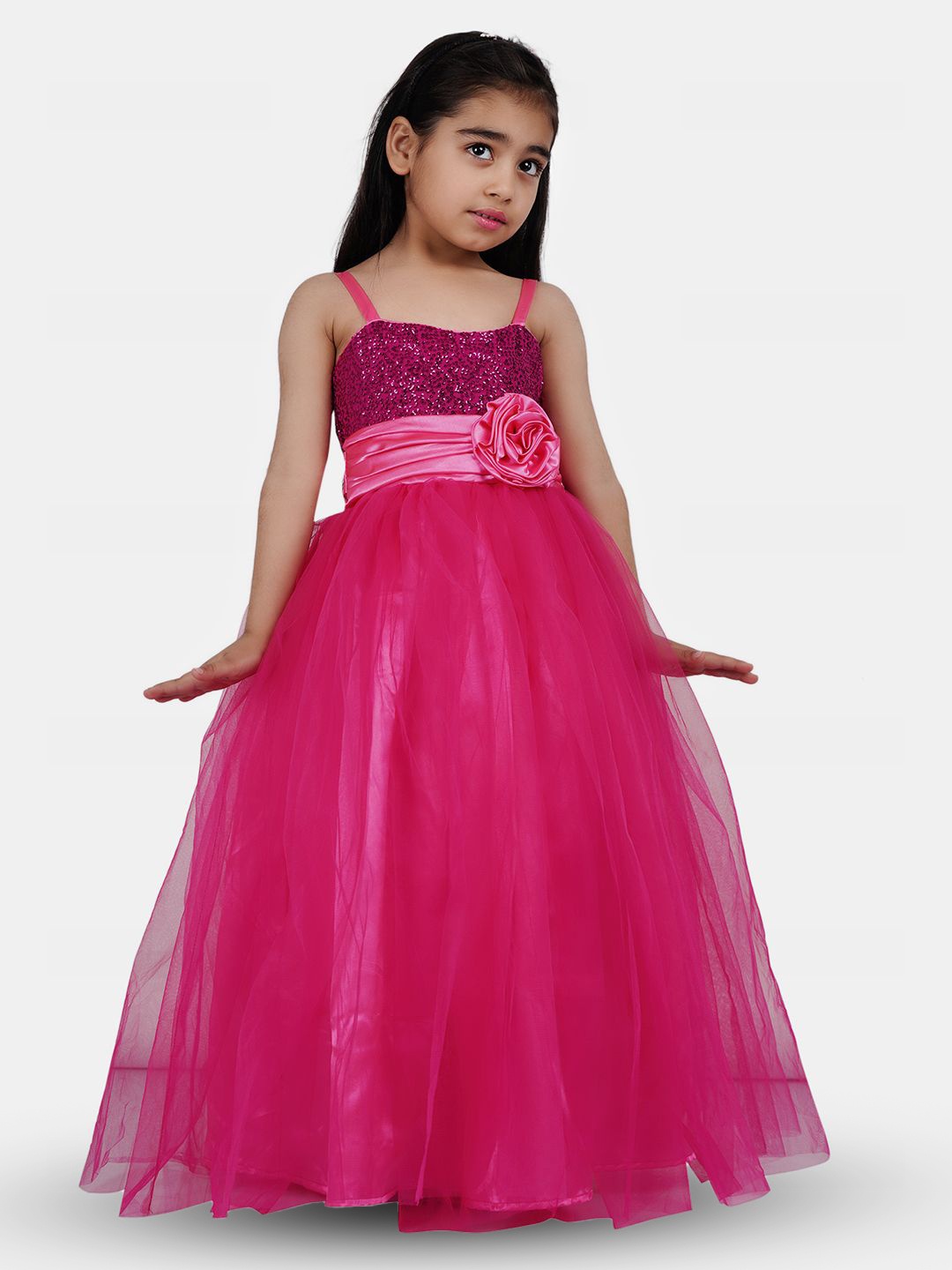 

Wish little Girls Net Embellished Maxi Dress, Pink