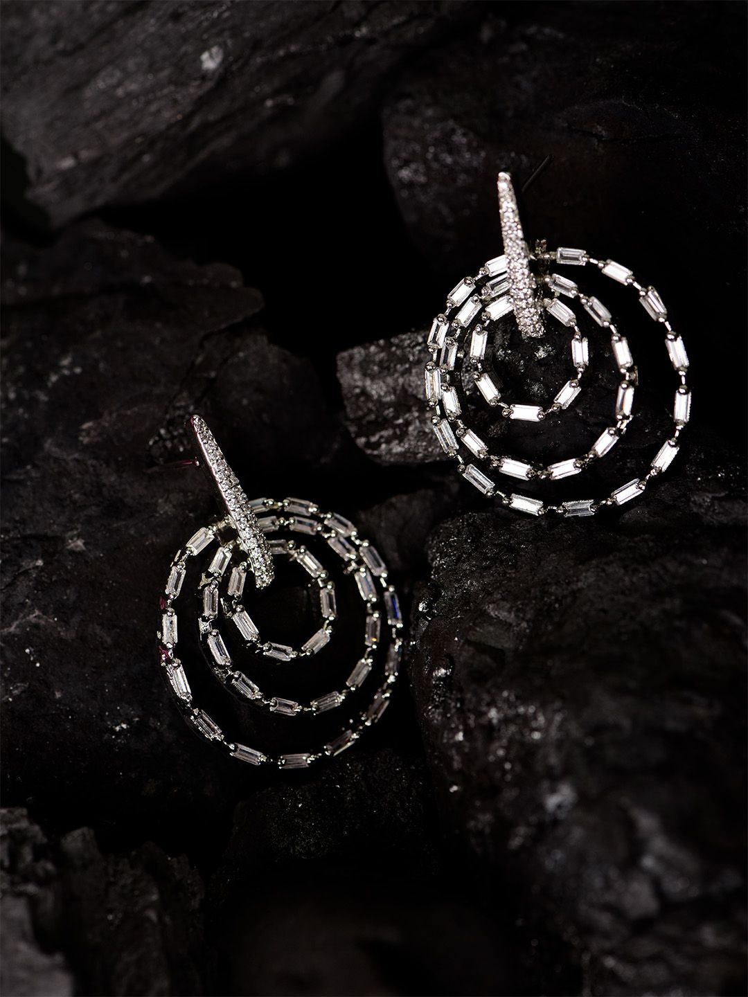 

SHARLEEZ Rhodium-Plated American Diamond & Zircon Circular Hoop Earrings, Silver