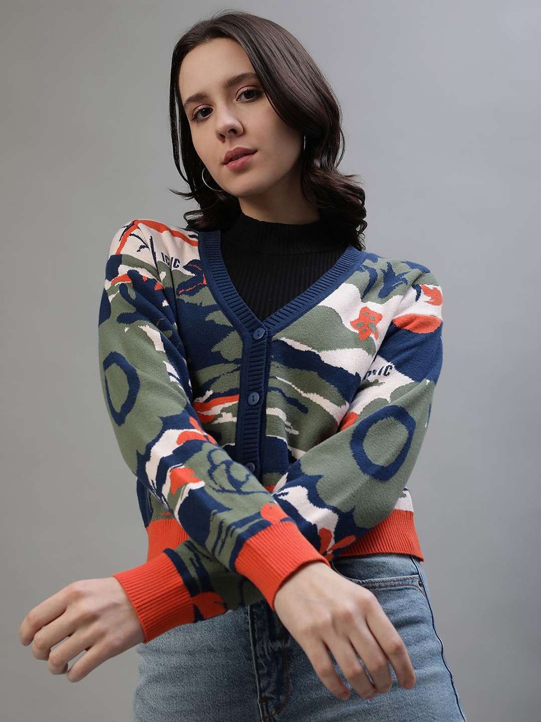 

Iconic Women Printed Cardigan, Grey