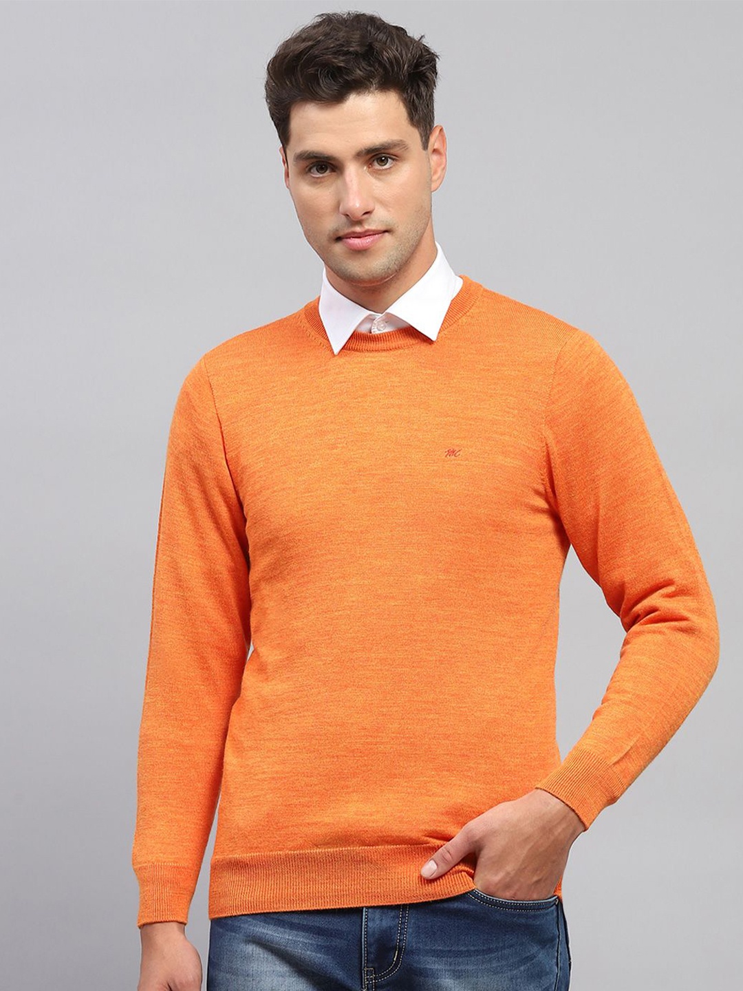 

Monte Carlo Men Round Neck Full Sleeve Woollen Pullover, Orange