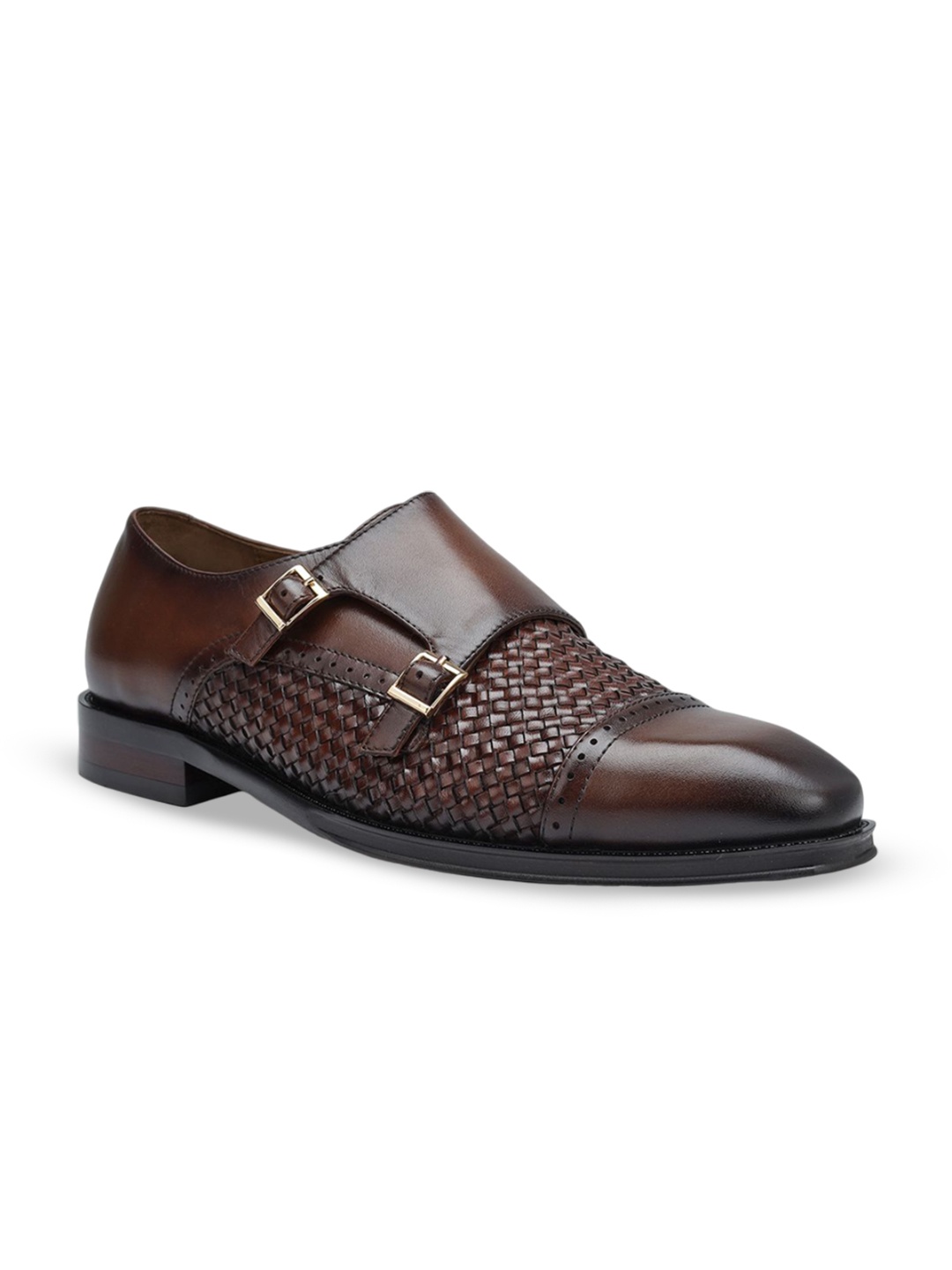 

ROSSO BRUNELLO Men Leather Formal Monk Shoes, Coffee brown