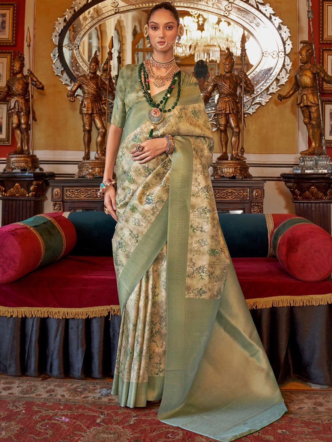 

Anouk Paisley Woven Design Zari Kanjeevaram Saree, Beige